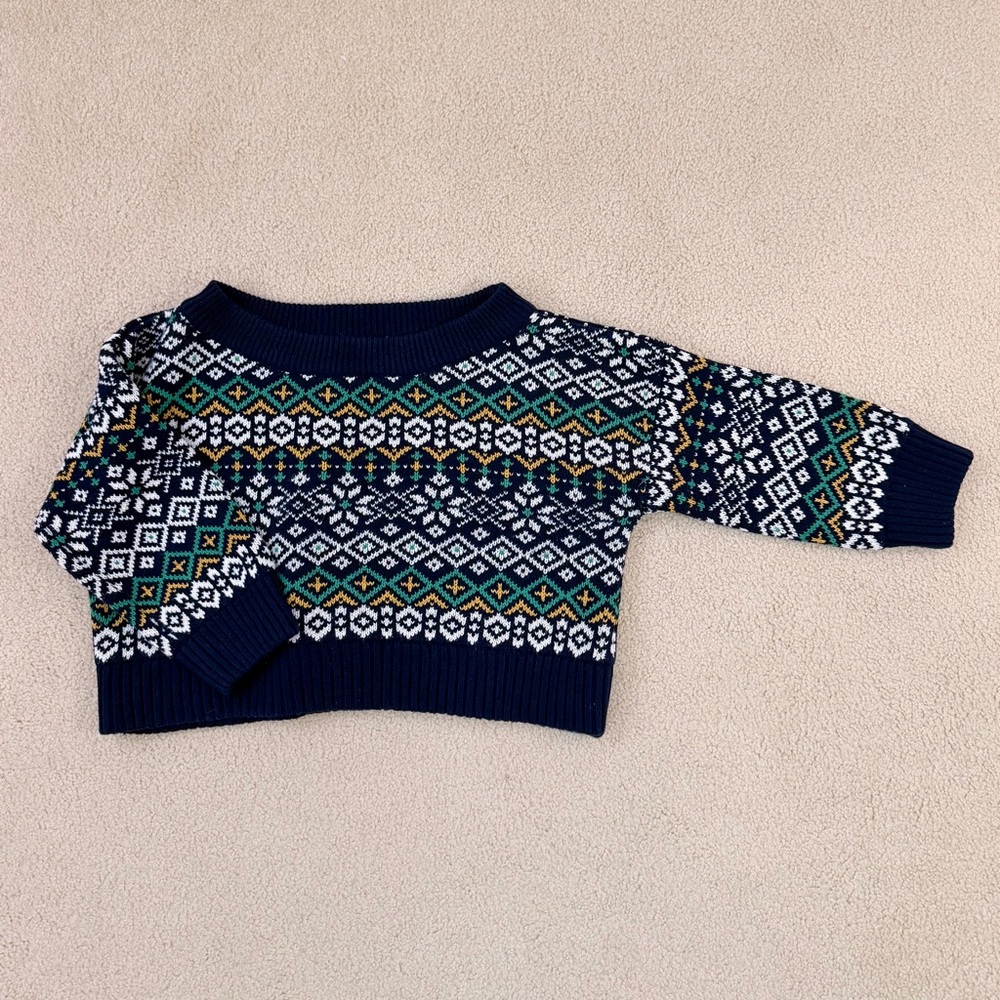 BDG Urban Outfitters Cropped Fair Isle Knit Sweater - Navy, White, Green, Yellow
